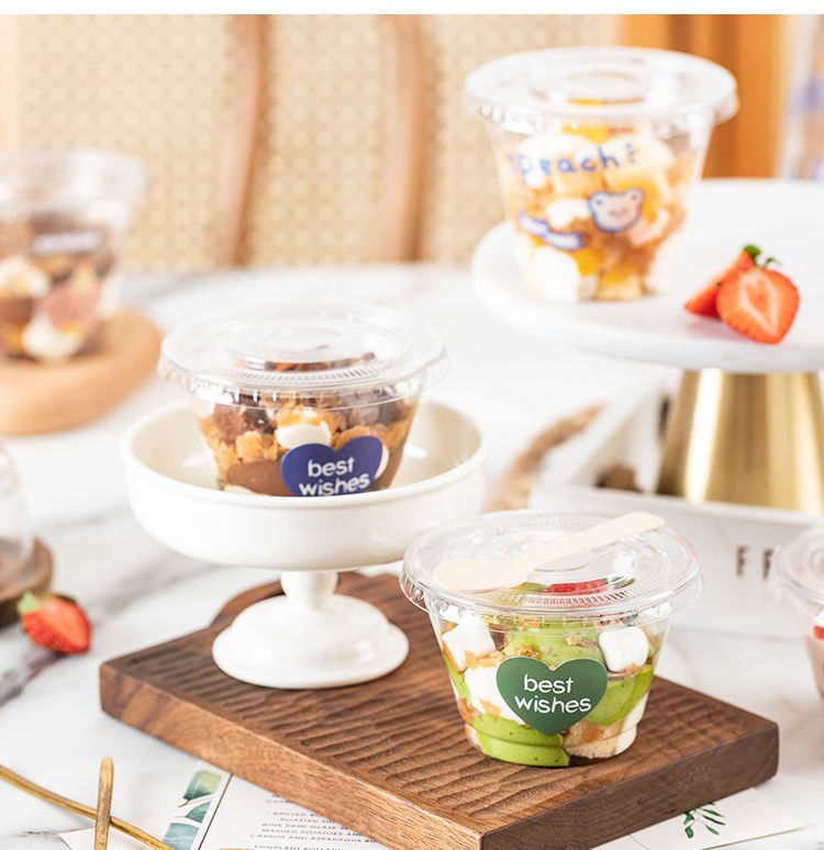 Dessert Cups Disposable Round Double Skin Milk Mousse Cup Pudding Jelly Tiramisu Dessert Transparent Cup with Lid