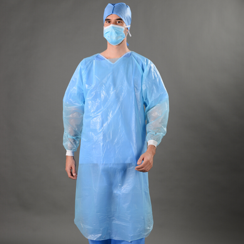 Medical Supply Hospital Disposable Gowns with Sleeves Large, Blue PP Medical Isolation Gowns Disposable, Medical Gowns for Women And Men with Neck, Waist Ties, Elastic Wrists