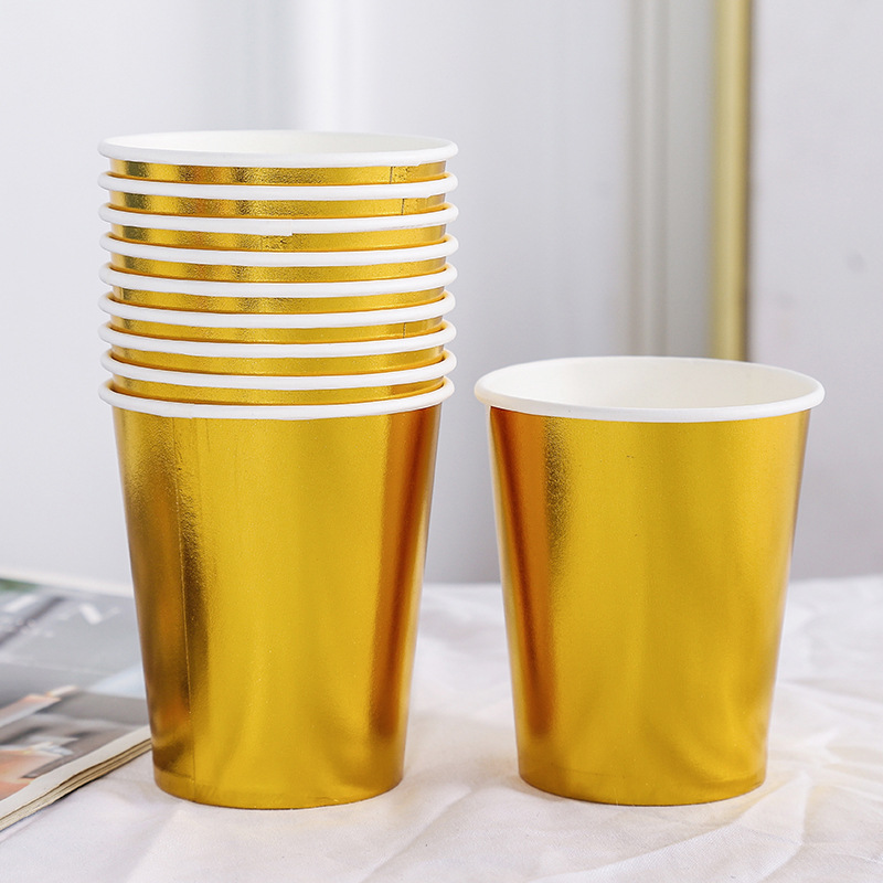 Solid Color Gold-Plated Disposable Party Decoration Dress Up Paper Cup Double-Layer Coated Coffee Milk Tea Paper Cup