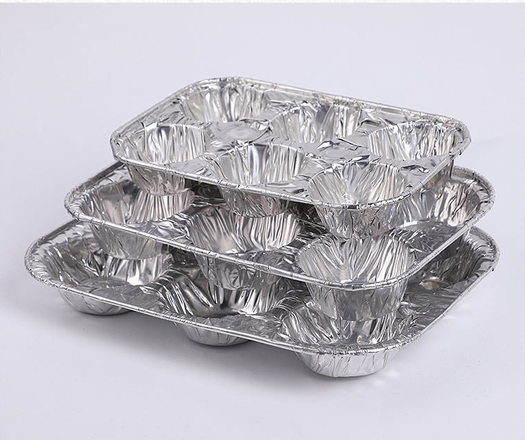 Disposable 6 Muffin Mold Six Compartments Aluminum Foil Egg Tarts Cup Plate Pastry Tray Baking Container Plato De Tarta Aluminio