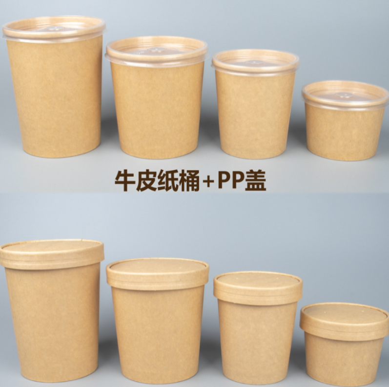 Custom Printed Disposable Take Away Hot Soup Bowls, Kraft Paper Soup Cup with Paper Lid