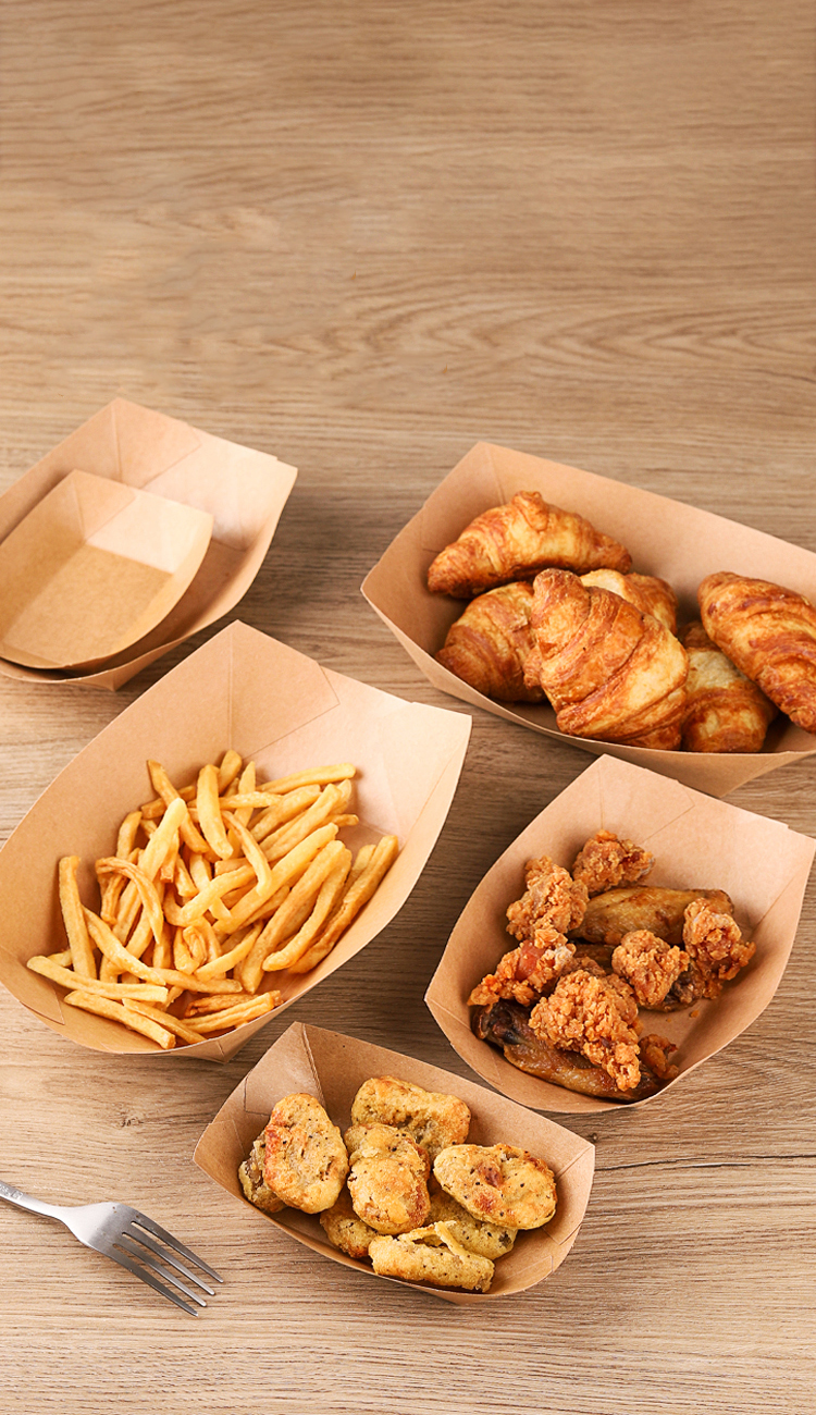 Disposable Kraft Paper Food Tray Boat Basket Take Away Box for Restaurant,fast Food