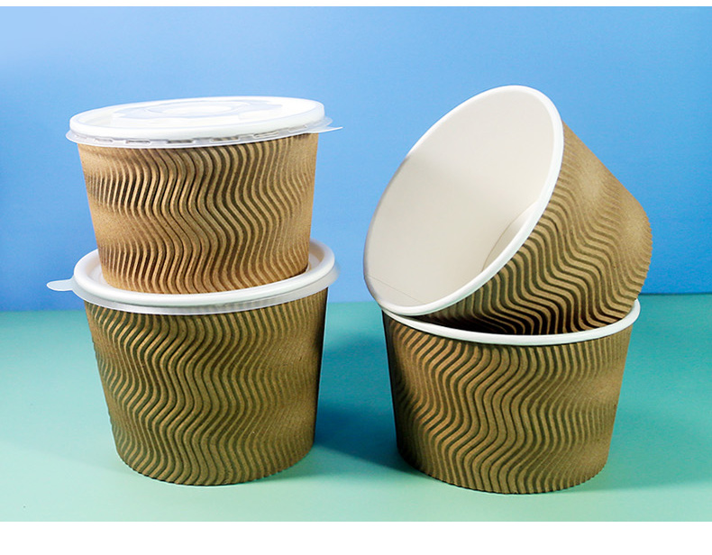 Eco Friendly Disposable Double Ripple Wall Bowl Biodegradable Round Paper Soup Bowl with Lid