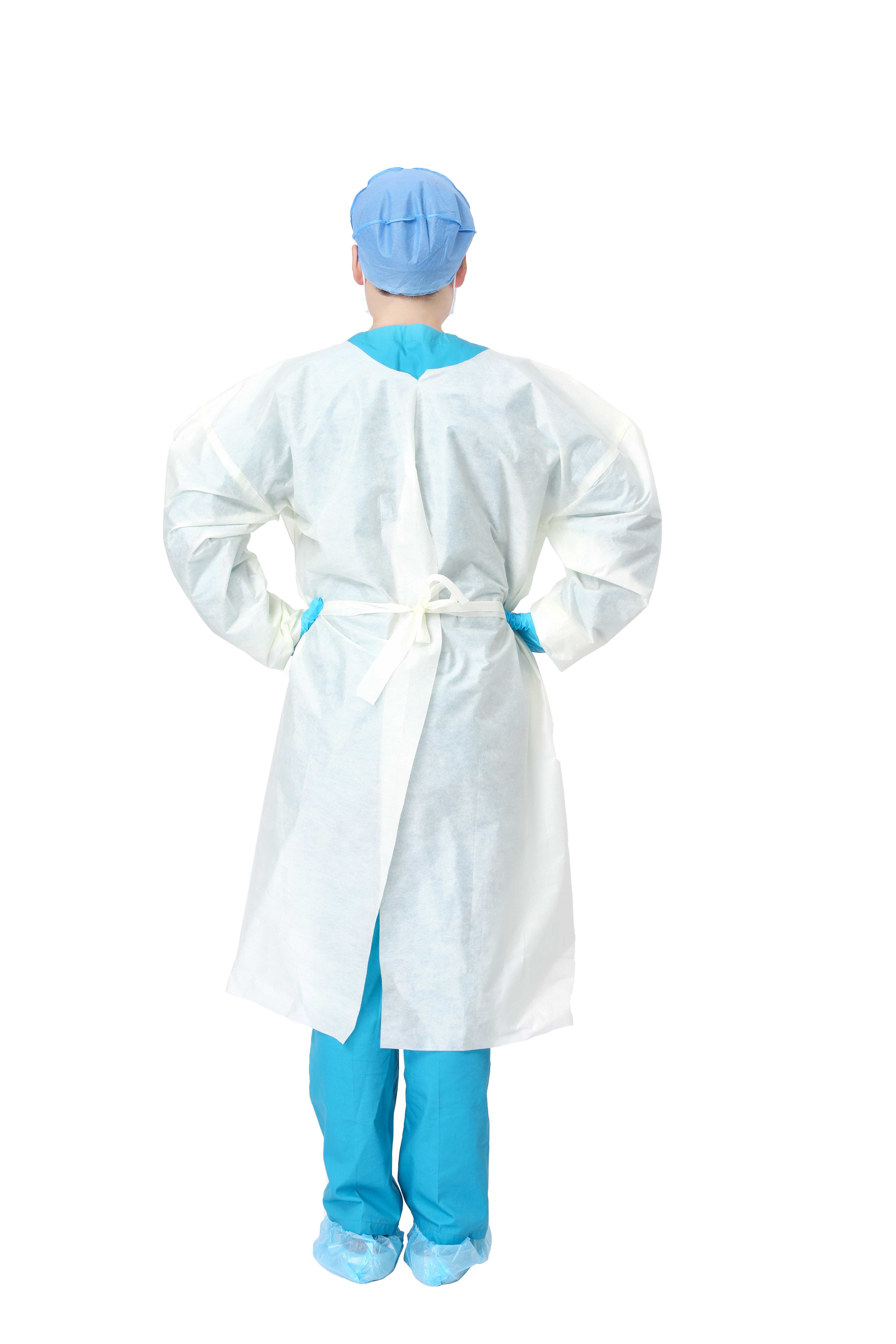 Medical Supply Polyethylene Isolation Gowns. Blue Disposable Gowns. Adult Waterproof PE Surgical Gowns with Long Sleeves, Elastic Cuff, Waist Ties, Knee Length. Unisex Non Sterile Gowns