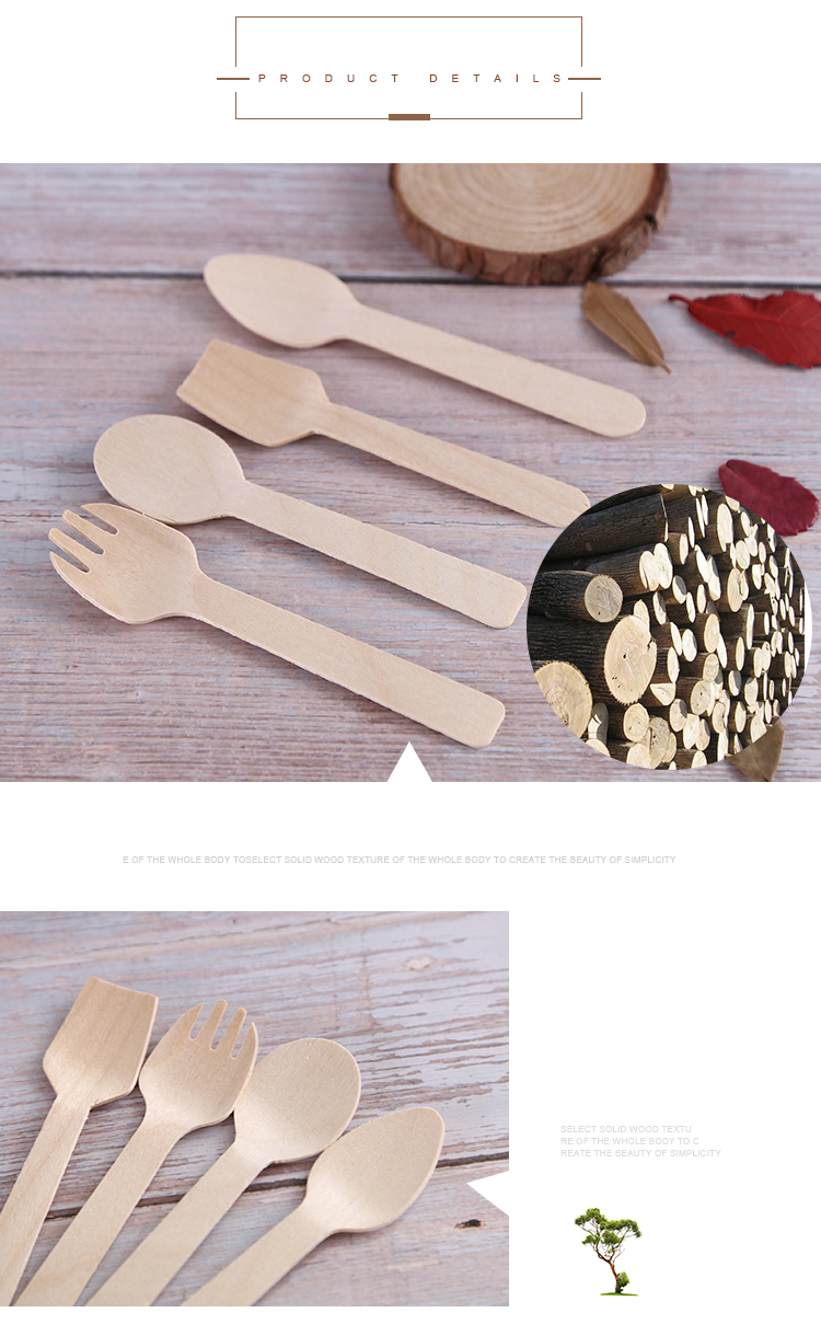 Logo Printed Small Wooden Ice Cream Scoop Spoon with Customized Packaging