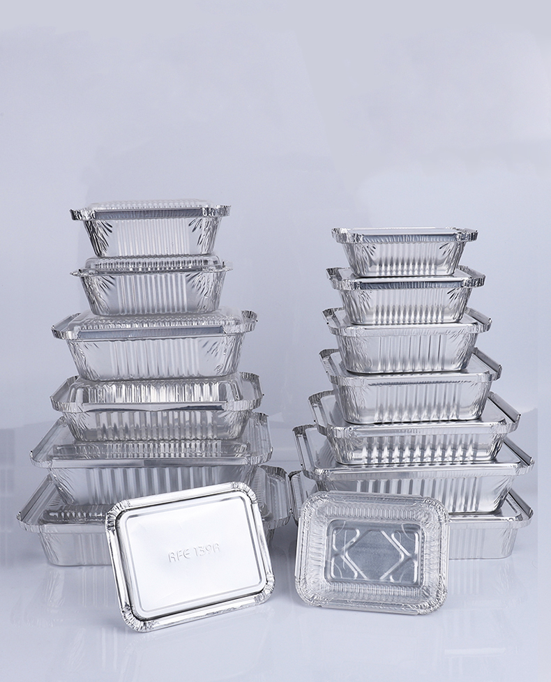 Retail Packing Disposable Rectangle Aluminum Foil Food Containers Trays with Lids