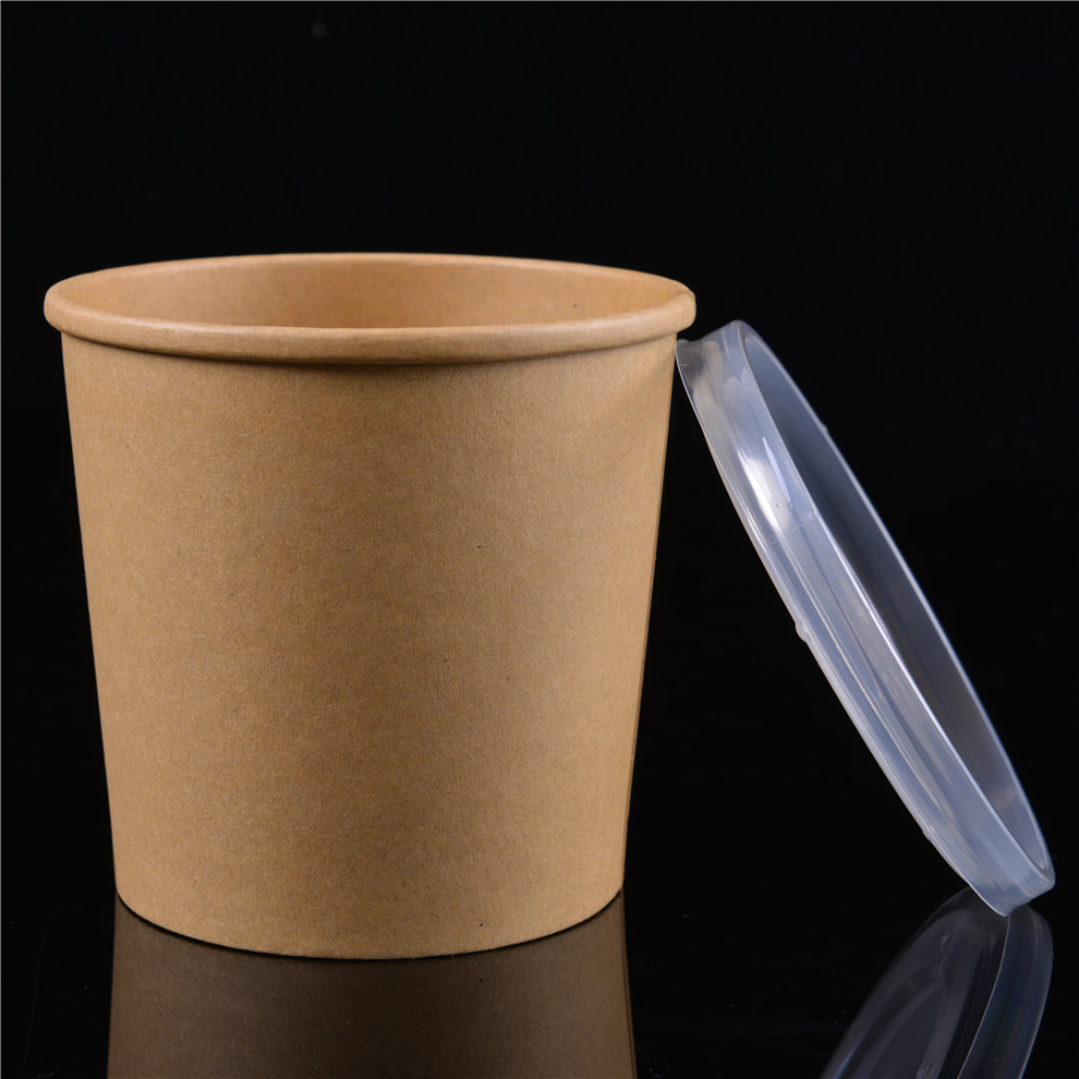 Biodegradable Disposable Customized Sturdy Kraft Paper Soup Bowl With Paper Lid Snacks Noodle Take Away Packaging Soup Cup