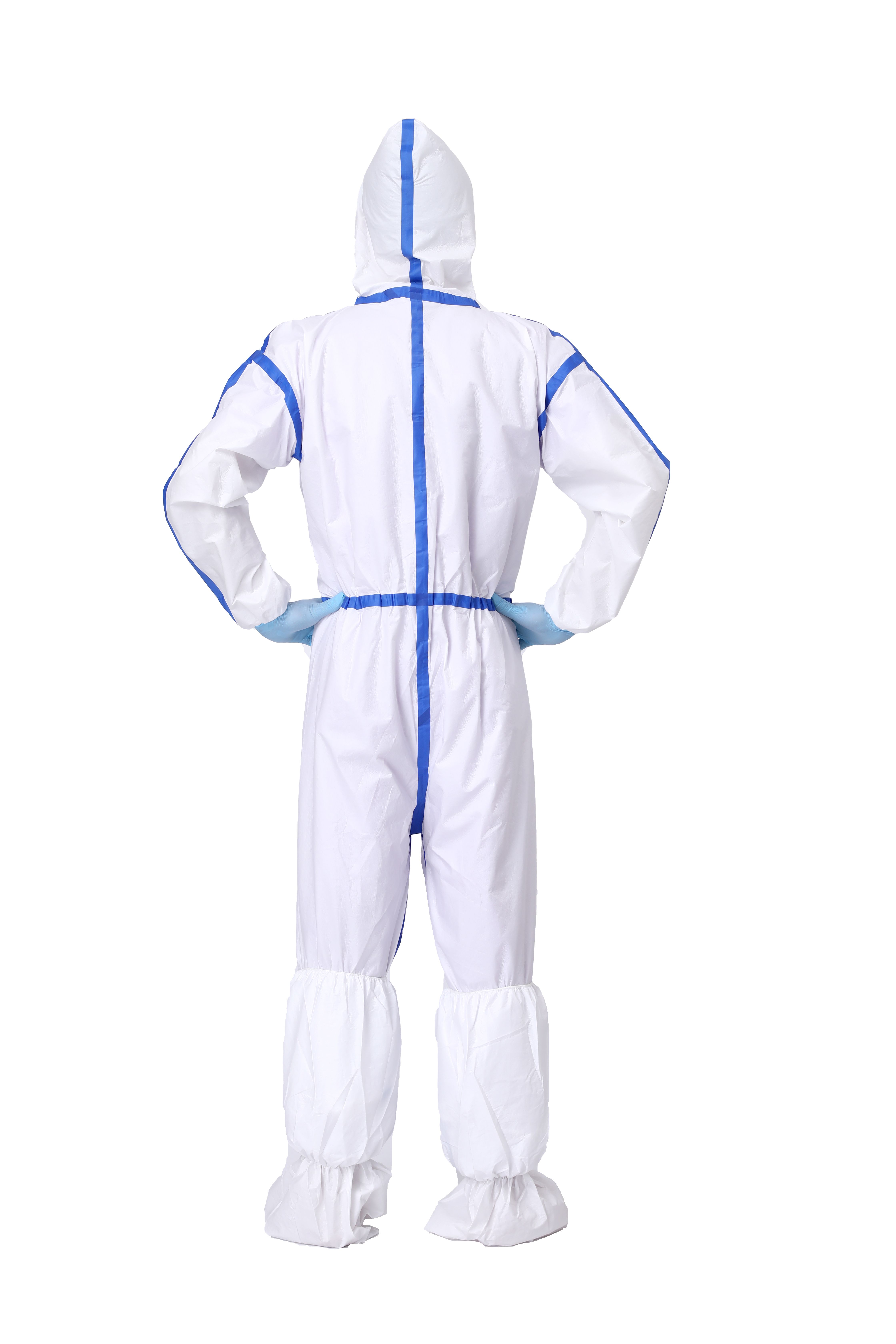 Medtecs Hazmat Suits - 6 Sizes Options (1 PC) - with Sealed Tape - AAMI Level 4 Disposable Coverall PPE Suit for Biohazard Chemical Protection - CoverU Full Body Protective Clothing with Hood | L