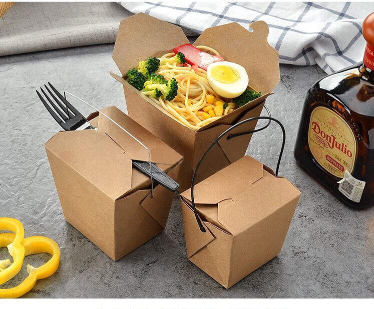 Food Packaging Corrugated Cardboard Paper Boxes Food Grade with Cotton Rope Handle