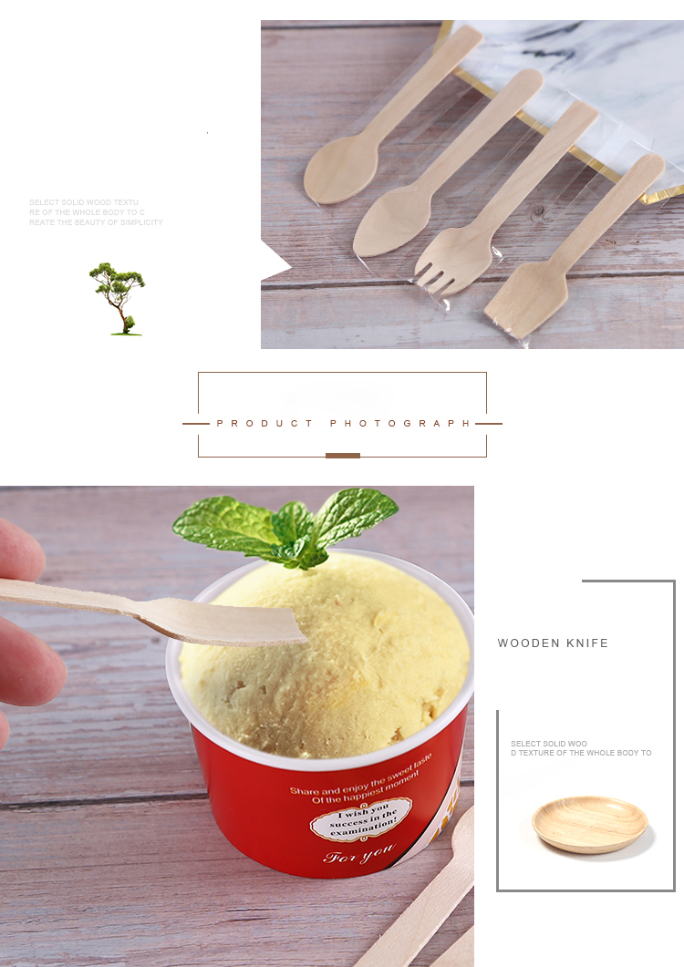 Logo Printed Small Wooden Ice Cream Scoop Spoon with Customized Packaging