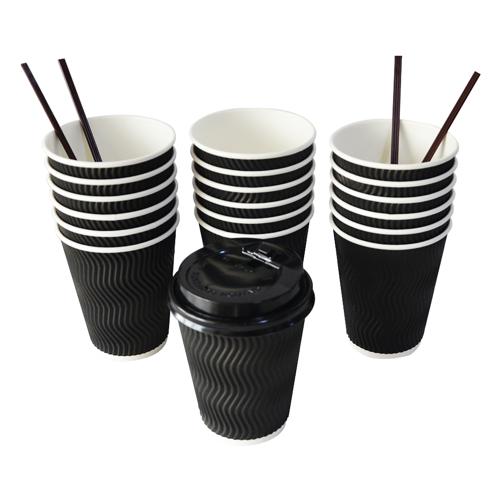 Wholesale Ripple Wall Hot Drinks Takeaway Recycled Paper Cup Kraft Paper Coffee Cup With Lids