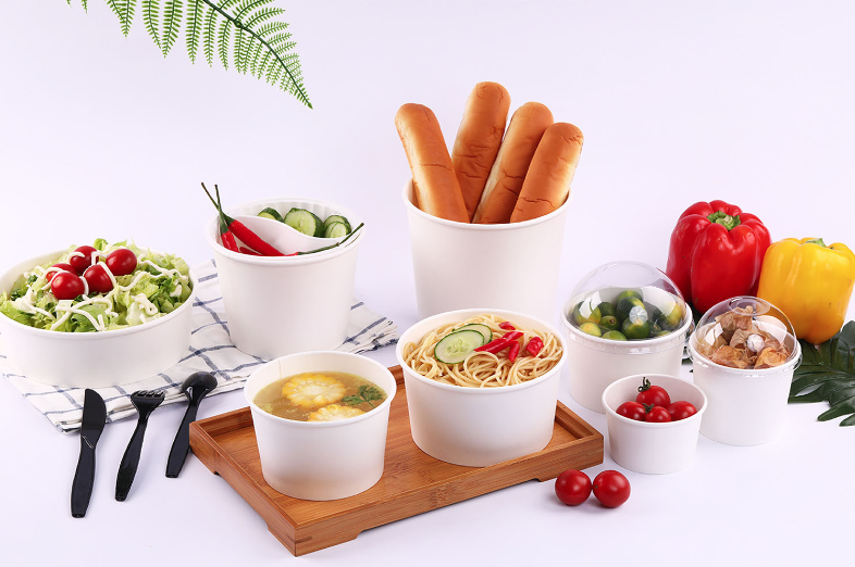 Eco Friendly Disposable Soup Paper Cup Takeaway 11oz Kraft Soup Bowl With Lid