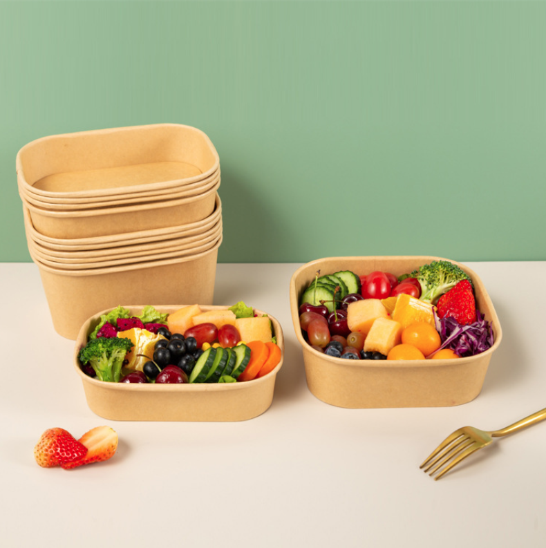 Eco Friendly Waterproof And Oil 100% Compostable Square Rectangular Salad Bowls With Lid