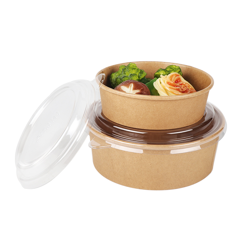 Disposable Take Away Kraft Paper Salad Bowl with PET Lid Kraft Paper Bowl