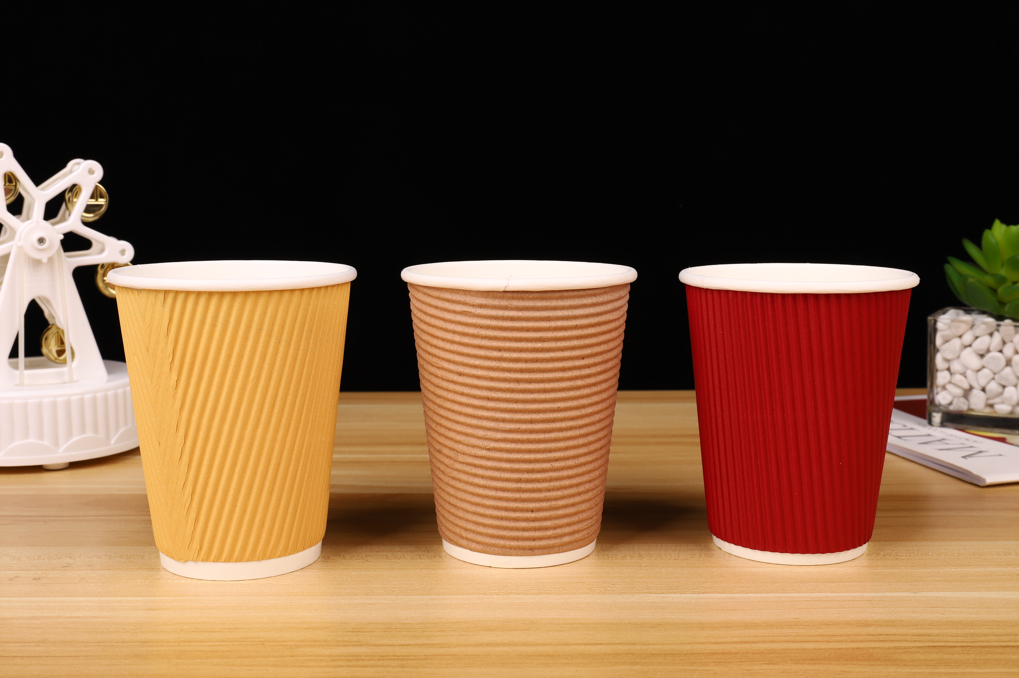 8oz 12oz 16oz Customized Design Paper Cups Disposable Printed Paper Double Wall Ripple Coffee Cups