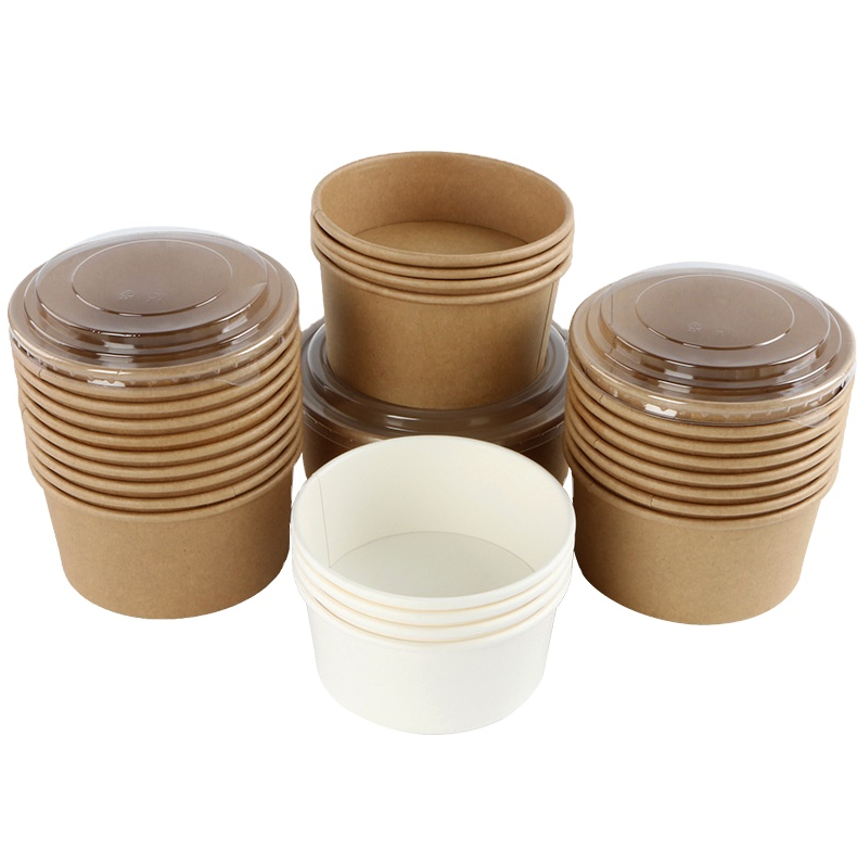 Disposable Take Away Kraft Paper Salad Bowl with PET Lid Kraft Paper Bowl