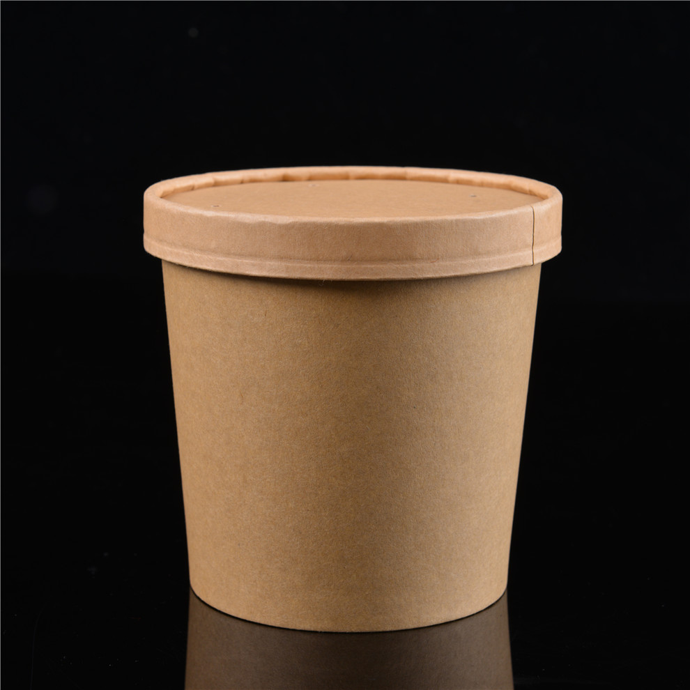 Biodegradable Disposable Customized Sturdy Kraft Paper Soup Bowl With Paper Lid Snacks Noodle Take Away Packaging Soup Cup