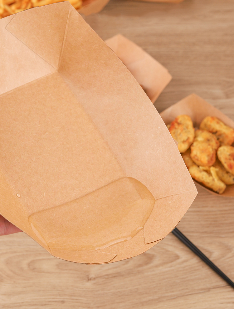 Greaseproof PE Coated French Fries Chip Paper Tray Boat Box Package