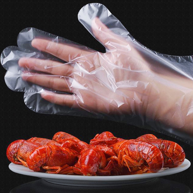 Disposable HDPE Food Handling Long Cuff Poly Gloves, One Size Fits Most 