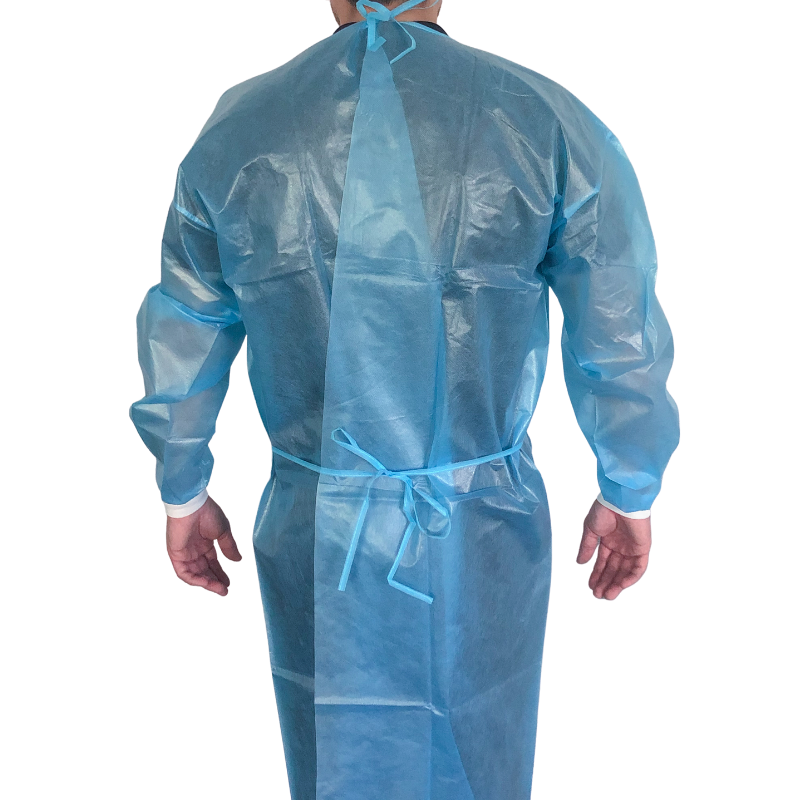 Medical Supply Hospital Disposable Gowns with Sleeves Large, Blue PP Medical Isolation Gowns Disposable, Medical Gowns for Women And Men with Neck, Waist Ties, Elastic Wrists