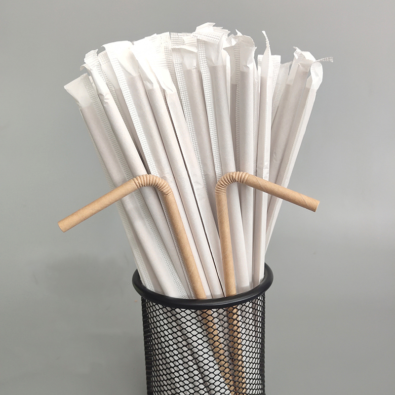 Disposable Eco Friendly Biodegradable Compostable Floral Natural Plant Fiber Bending Wrapped Flexible Drinking Paper Straws