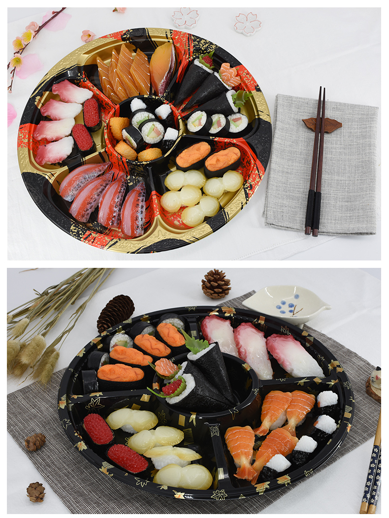 Takeaway Tray Circle Platter Container Packaging Sushi Box Trays with Lid Fast Food Plastic Custom Round Japanese Disposable PS