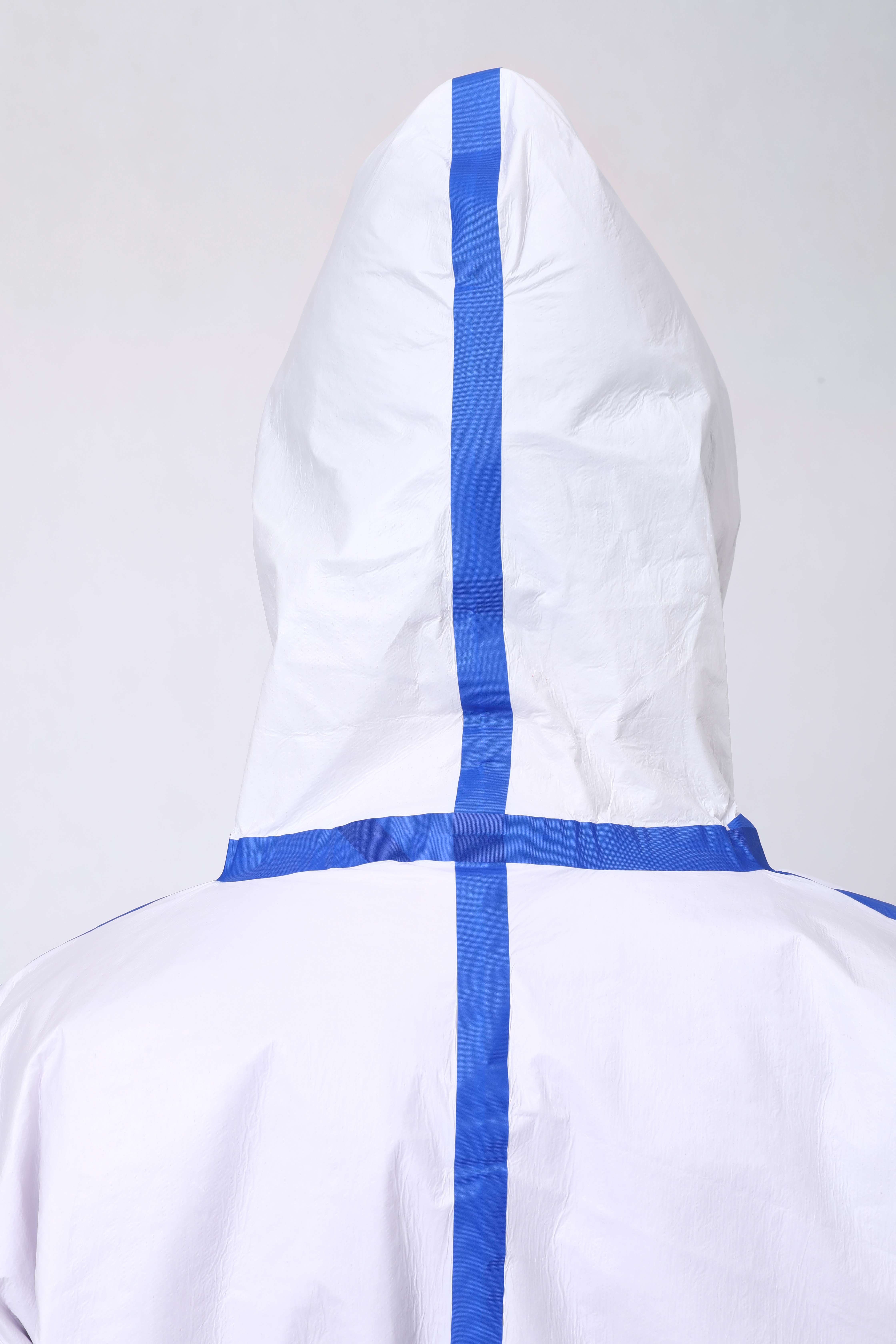 Hazmat Suit, Chemical Protective Coverall, Category III, Type A, Microporous Material, Taped Seams, Attached Hood, Elastic Wrists And Ankles, Zipper Front with Storm Flap, White, X-Large