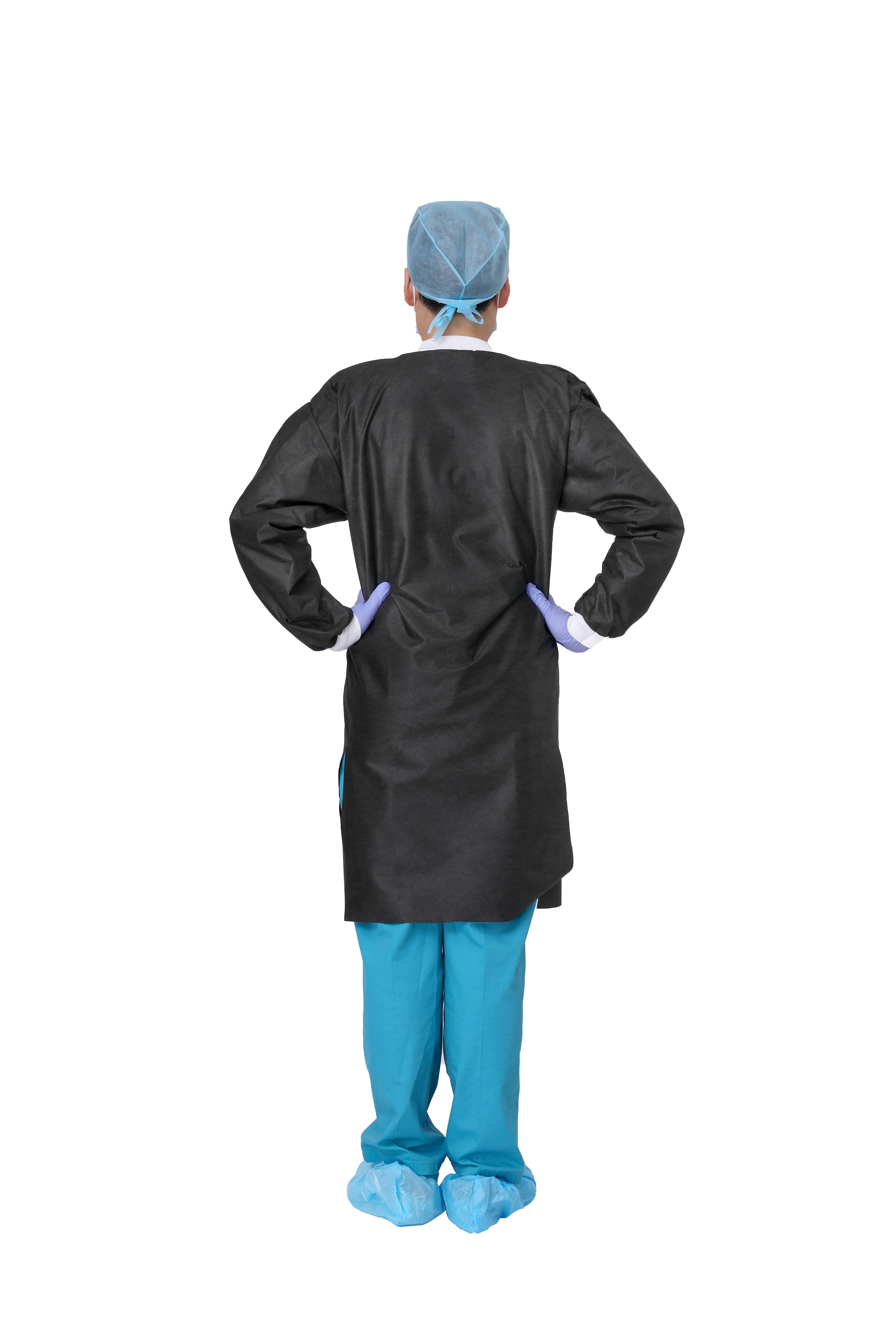 Disposable SMS Lab Coat Blue with Pockets for Adult Knitted Collar And Cuffs Breathable Fluid Resistant (Large)