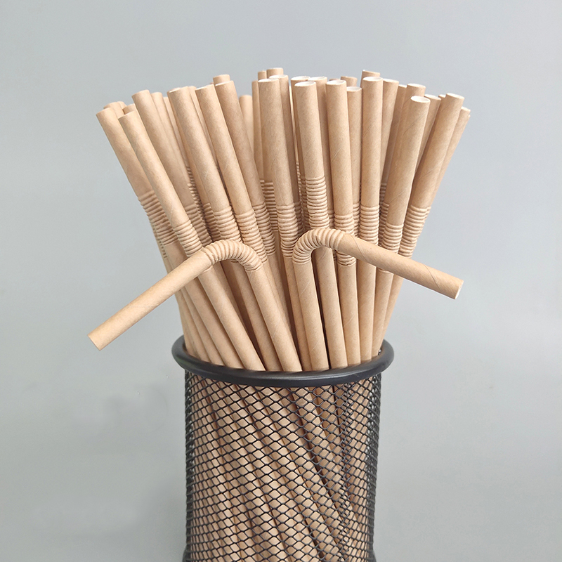 Disposable Eco Friendly Biodegradable Compostable Floral Natural Plant Fiber Bending Wrapped Flexible Drinking Paper Straws