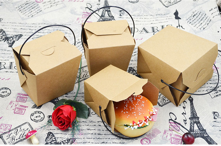 Food Packaging Corrugated Cardboard Paper Boxes Food Grade with Cotton Rope Handle