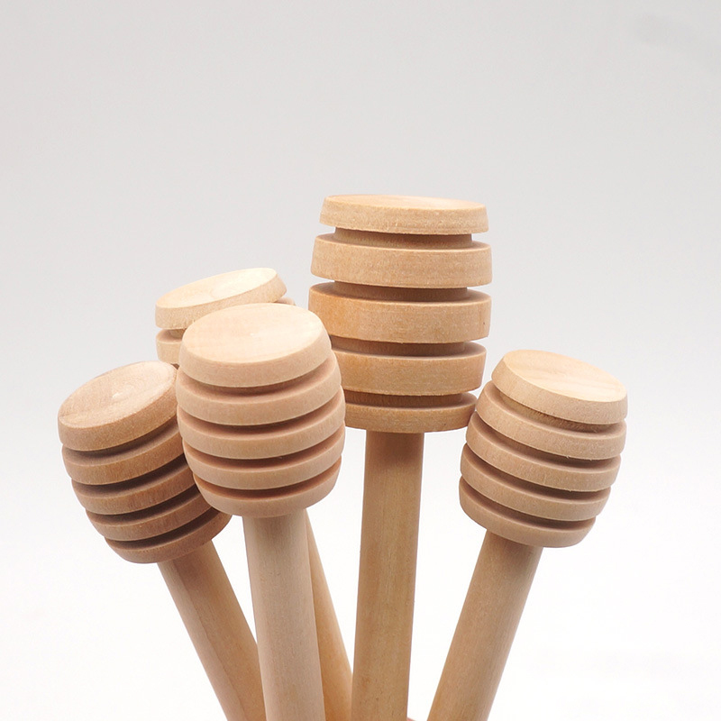 Wooden Honey Frizzler Solid Wood Honey Dipper Wooden Stirring Spoon Kitchen Utensils