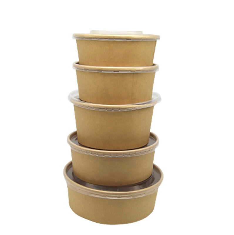 Disposable Take Away Kraft Paper Salad Bowl with PET Lid Kraft Paper Bowl