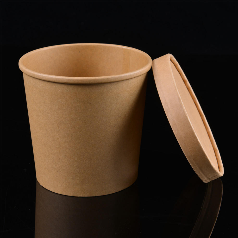 Biodegradable Disposable Customized Sturdy Kraft Paper Soup Bowl With Paper Lid Snacks Noodle Take Away Packaging Soup Cup