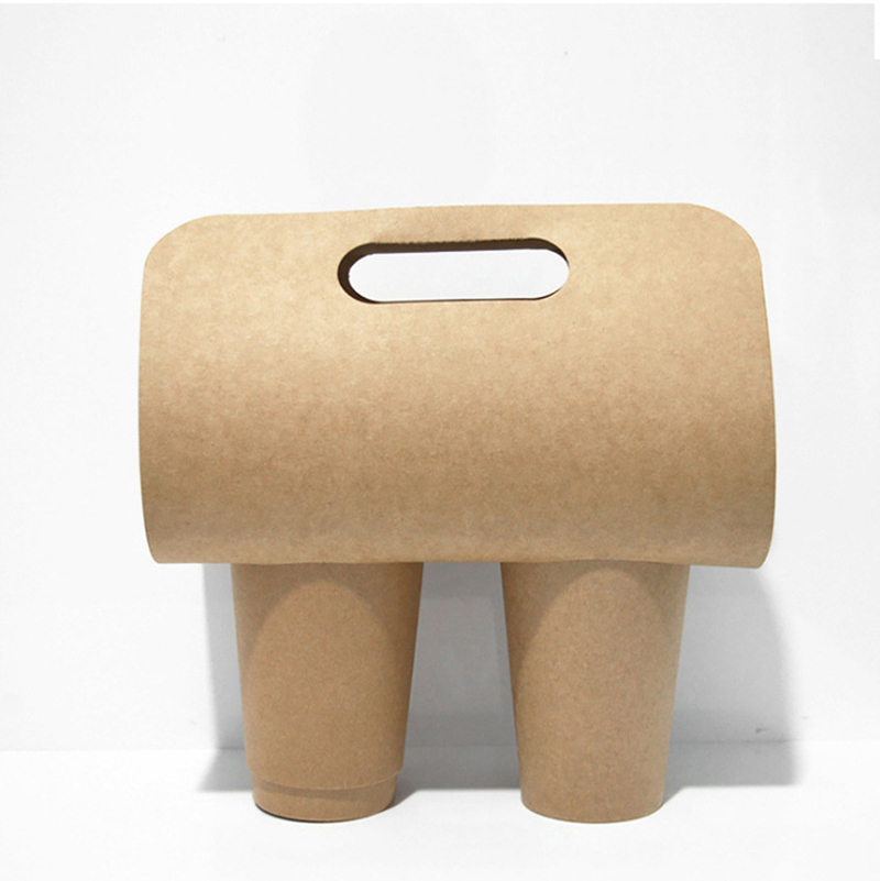 Disposable Custom Size Logo Printing Kraft Paper Hot Coffee Drink Cup Carrier with Handles