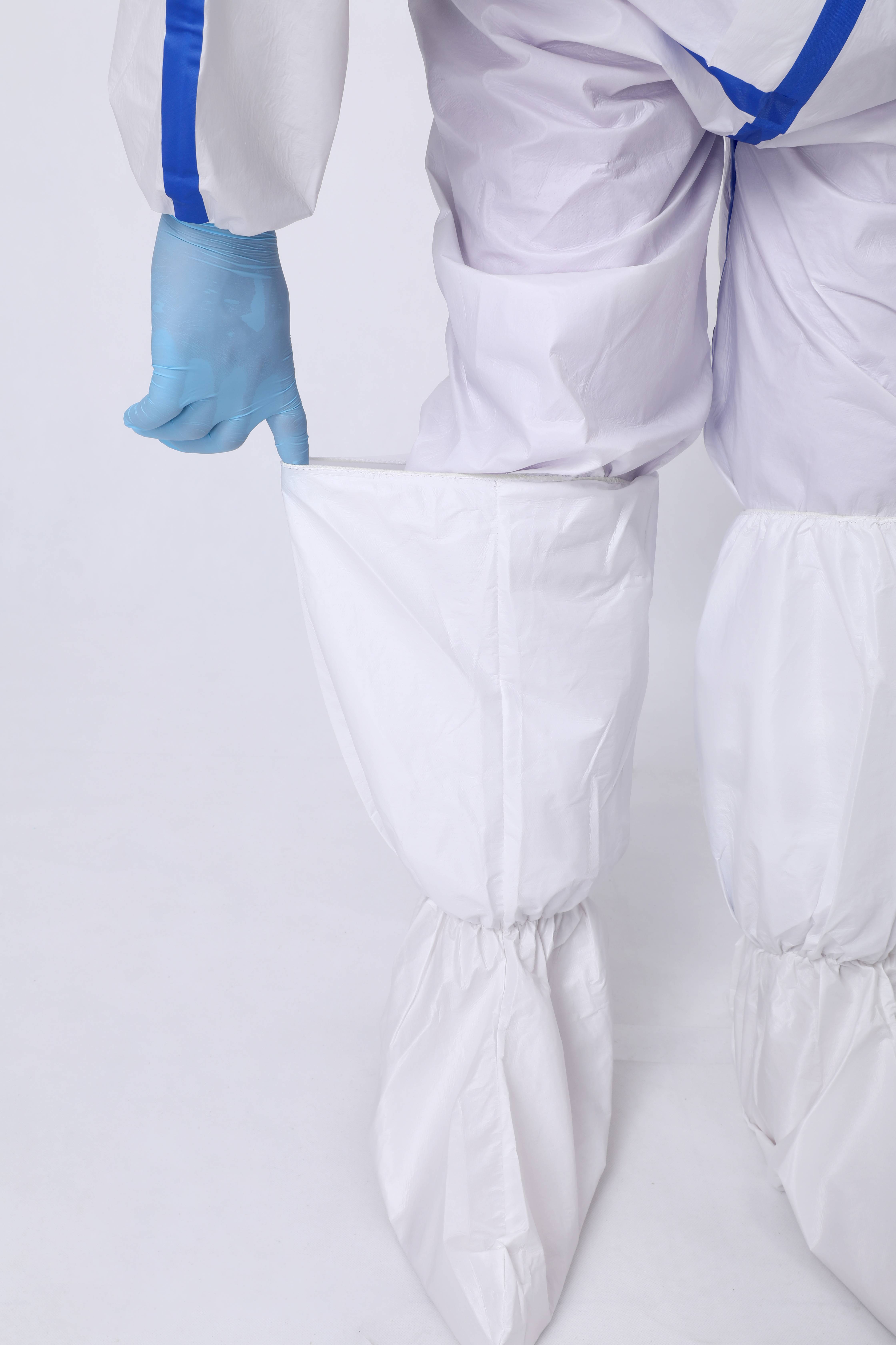 Hazmat Suit, Chemical Protective Coverall, Category III, Type A, Microporous Material, Taped Seams, Attached Hood, Elastic Wrists And Ankles, Zipper Front with Storm Flap, White, X-Large