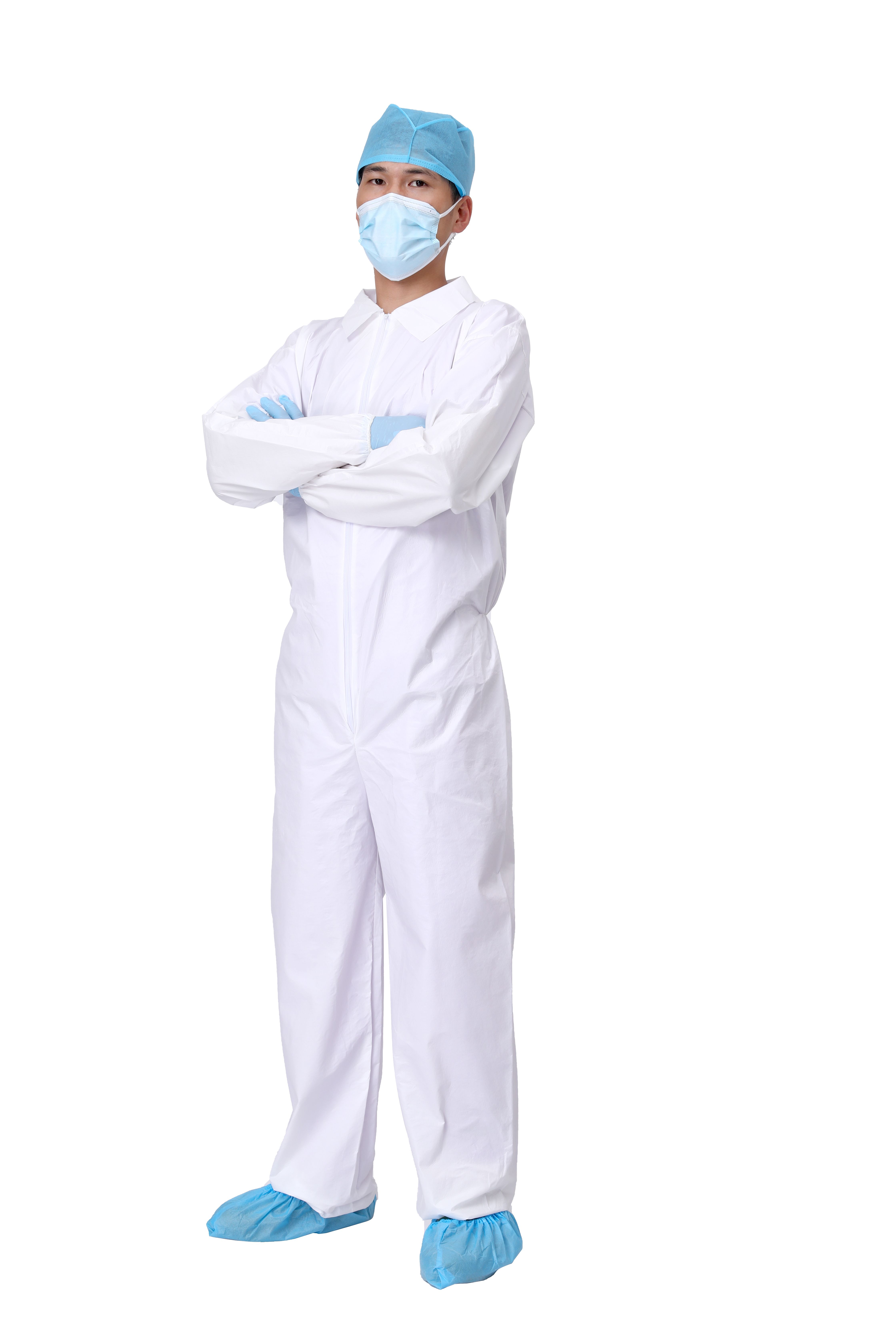 Medical Supply Disposable Coveralls Large, White Microporous Hazmat Suits Disposable 60 GSM, Breathable Protective Suits with Front Zipper, Waterproof Open Wrists And Ankles, Folded Collar