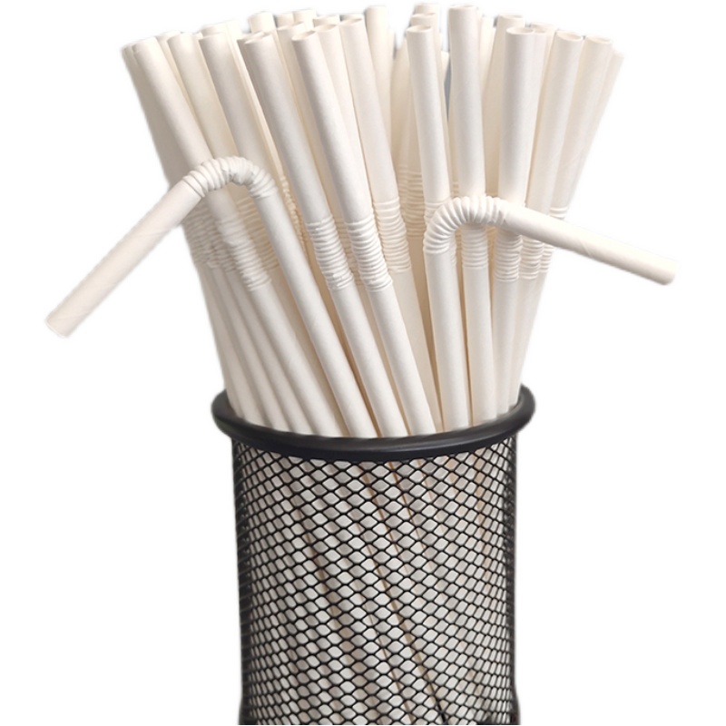 Disposable Eco Friendly Biodegradable Compostable Floral Natural Plant Fiber Bending Wrapped Flexible Drinking Paper Straws