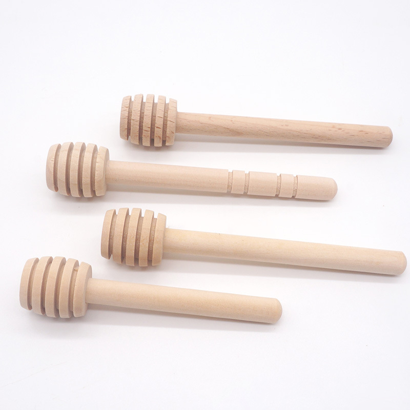 Natural Solid Wood Honey Dipper Honey Dispenser Spoon Stick Honey Frizzler