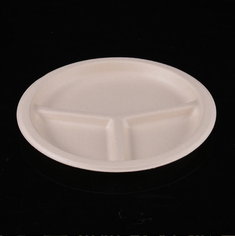 Customizable 9" 3 Compartment Greaseproof And Waterproof Eco Friendly Paper 9 Inch Sugarcane Bagasse Plate Biodegradable