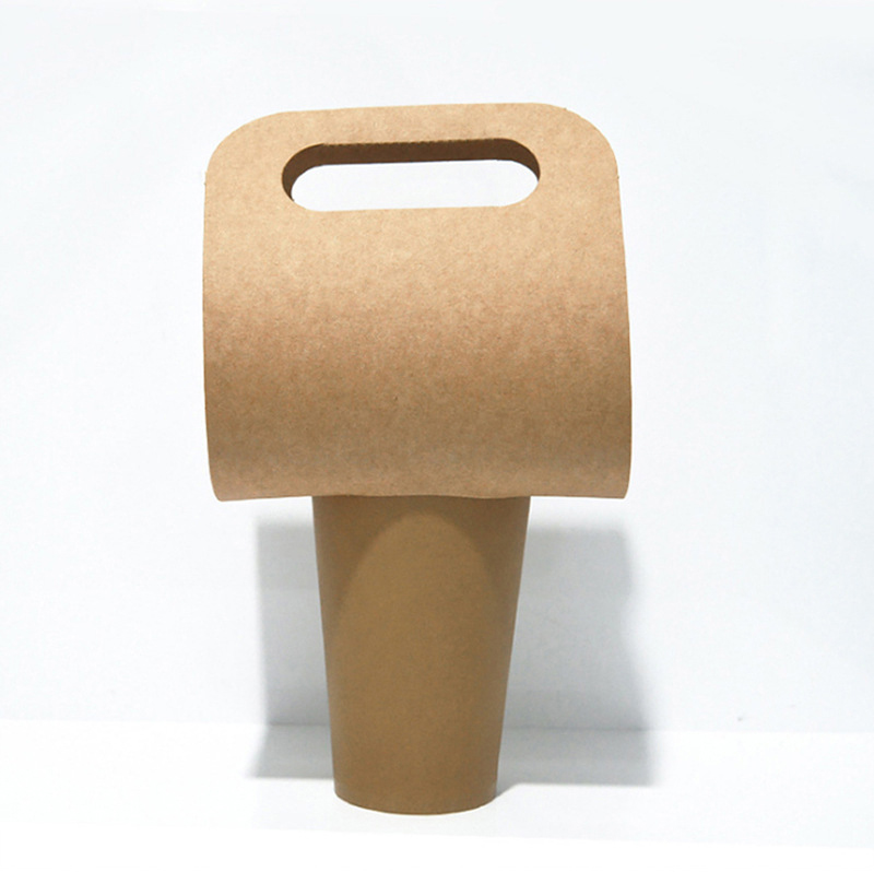 Disposable Custom Size Logo Printing Kraft Paper Hot Coffee Drink Cup Carrier with Handles