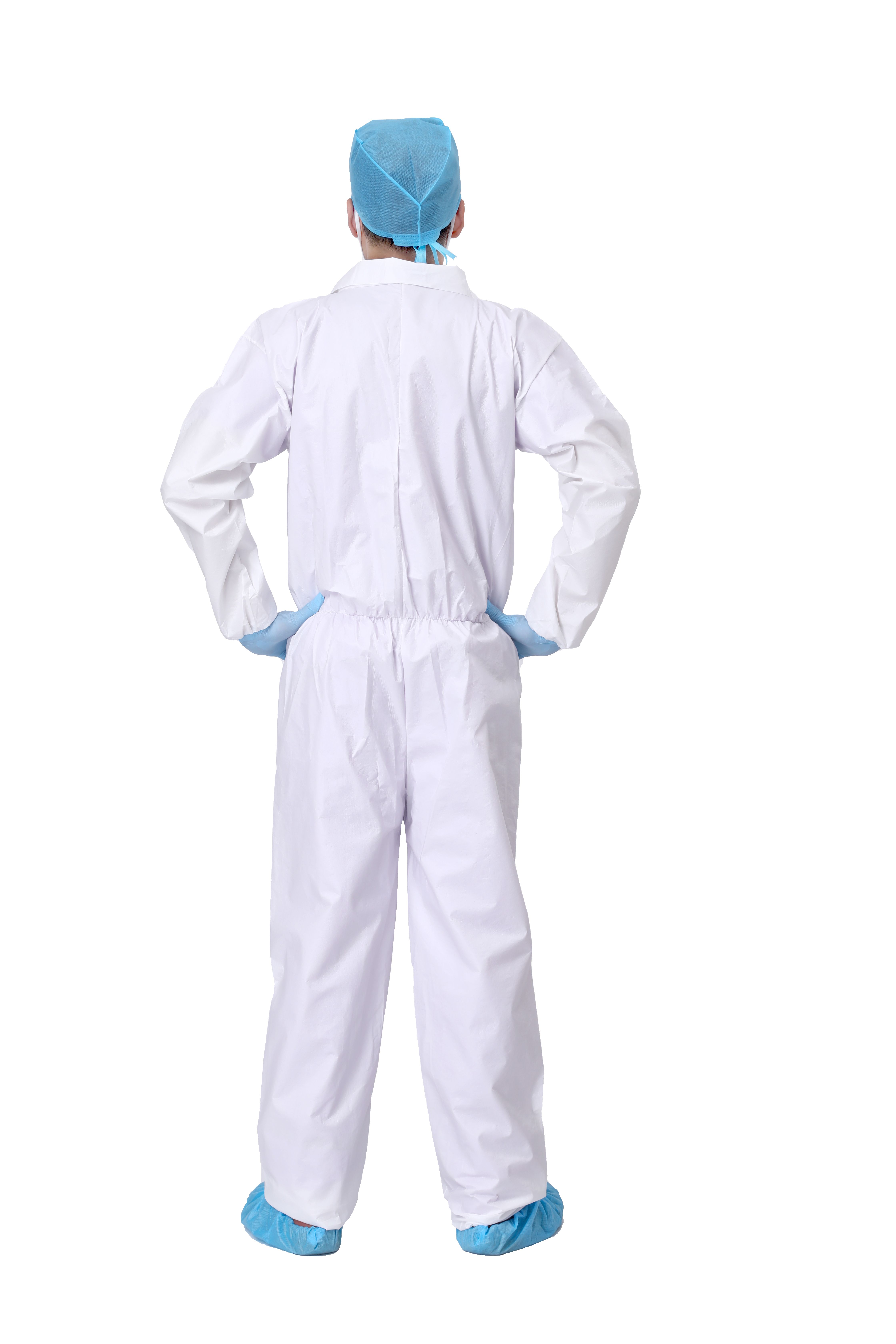 Medical Supply Disposable Coveralls Large, White Microporous Hazmat Suits Disposable 60 GSM, Breathable Protective Suits with Front Zipper, Waterproof Open Wrists And Ankles, Folded Collar