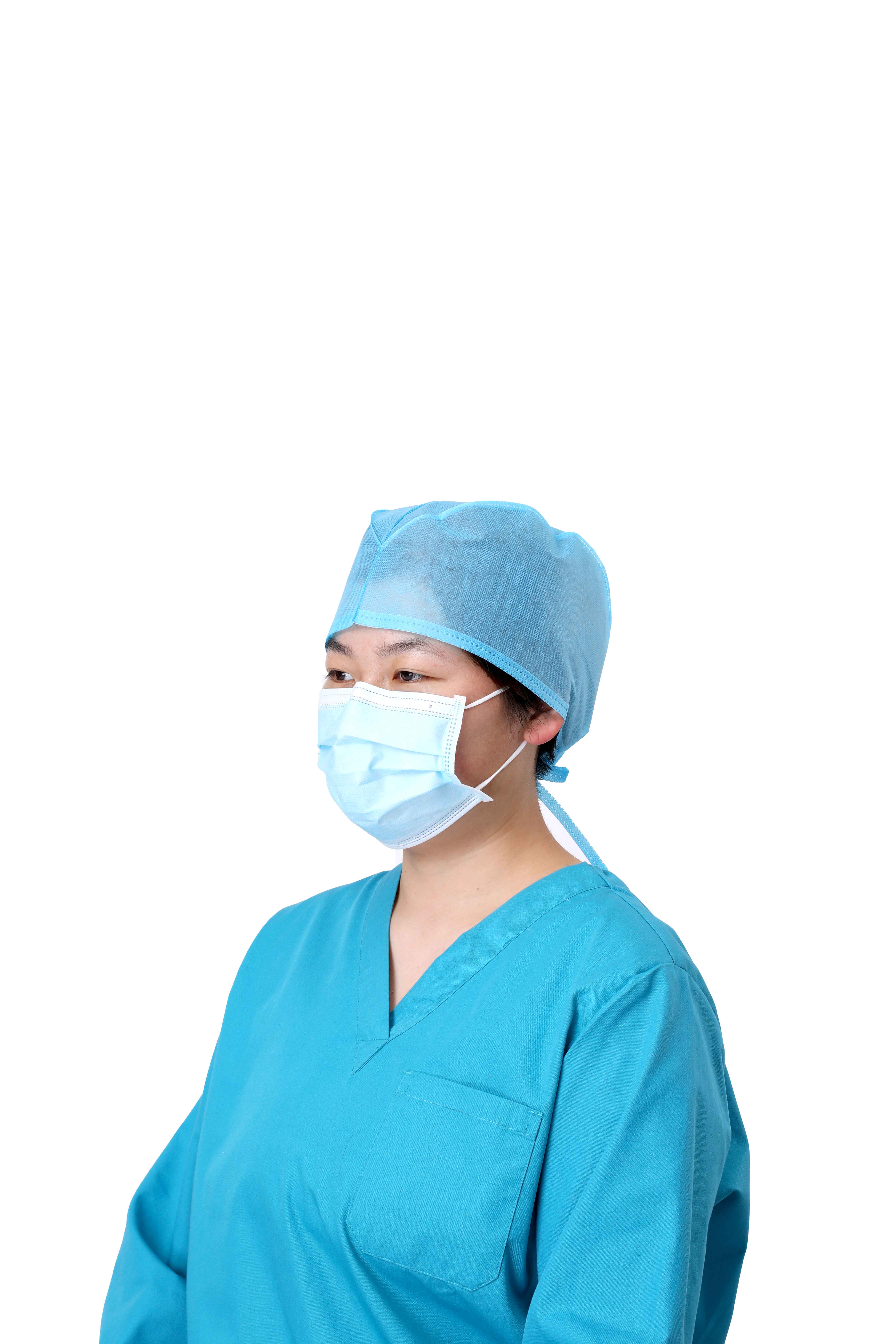 Disposable Working Caps Unisex Blue Surgical Scrub Dental Cap with Adjustable Tie Back