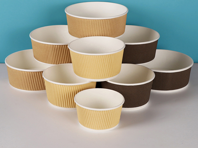 Direct Selling Ripple Wall Double Layer Kraft Paper PE Coating Soup Bowl