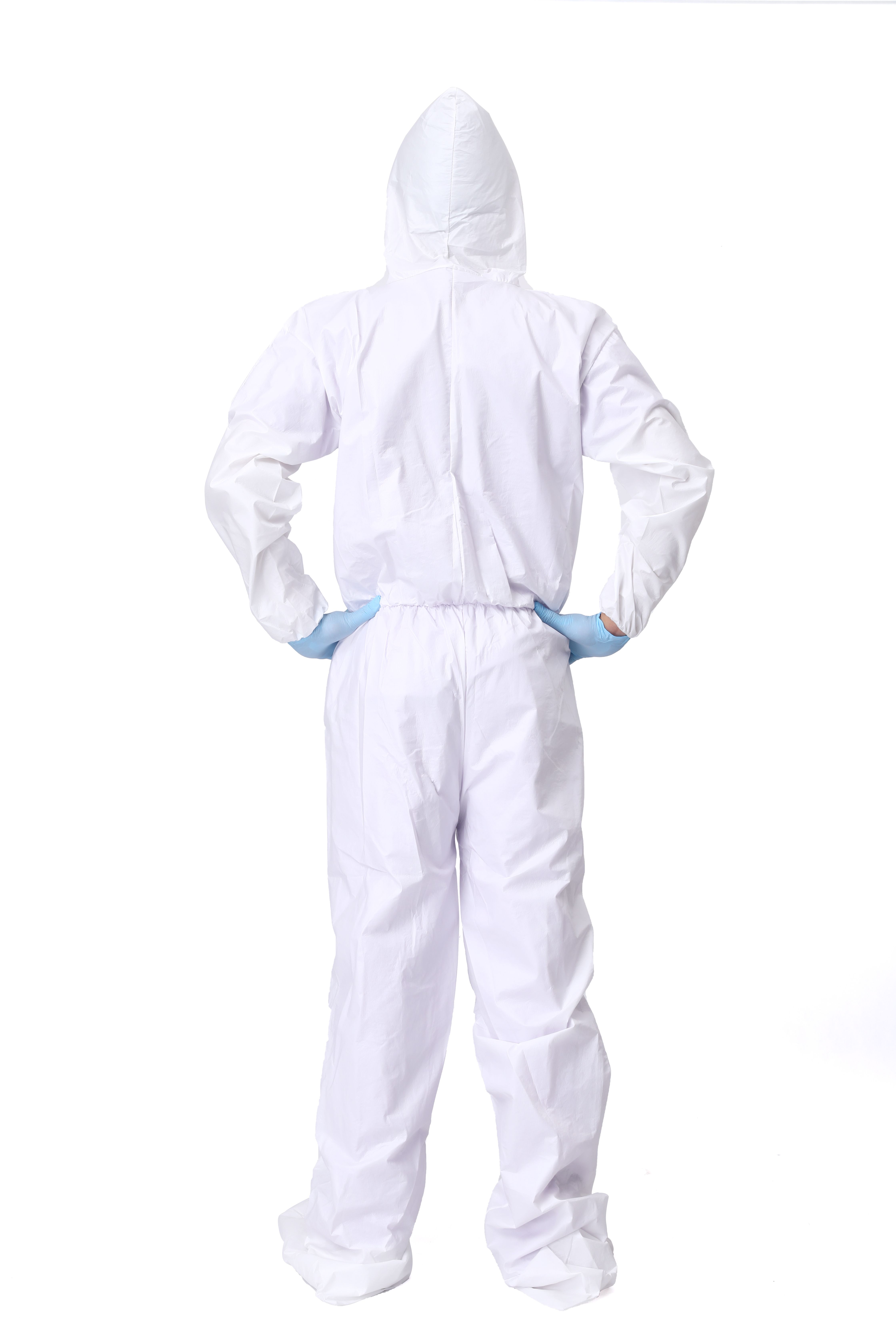 White Hazmat Suits Disposable 2XL, Pack of 5 Disposable Coveralls for Men 60 GSM Microporous, Protective Suit Disposable Attached Hood, Boots, Elastic Wrist/Lower Back, Storm Flap Zipper Cover