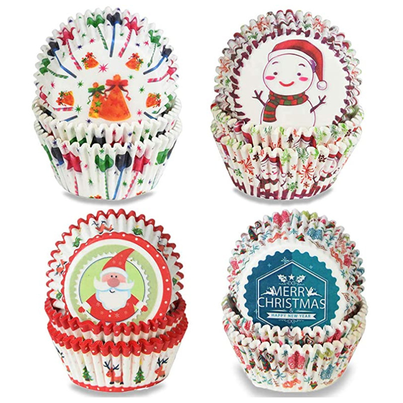 24 PCS/ SET Christmas Paper Cake Cup Cooking Decorations Tools Party Cupcake Liner Baking Cake Cup Surround 