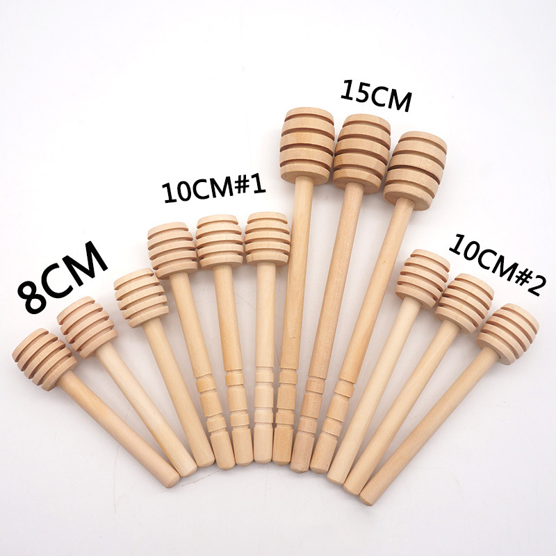 Natural Solid Wood Honey Dipper Honey Dispenser Spoon Stick Honey Frizzler