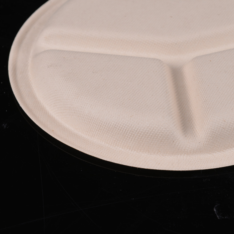 Customizable 9" 3 Compartment Greaseproof And Waterproof Eco Friendly Paper 9 Inch Sugarcane Bagasse Plate Biodegradable