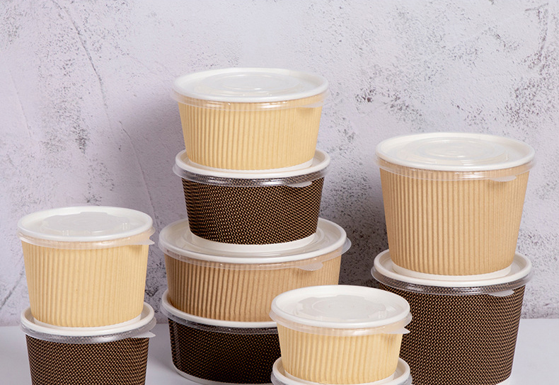 Direct Selling Ripple Wall Double Layer Kraft Paper PE Coating Soup Bowl