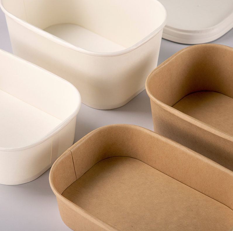 Wholesale Restaurant Take Away Food Rectangle Bowl Disposable Kraft Paper Square Bottom Salad Bowl Lunch Box With Lid