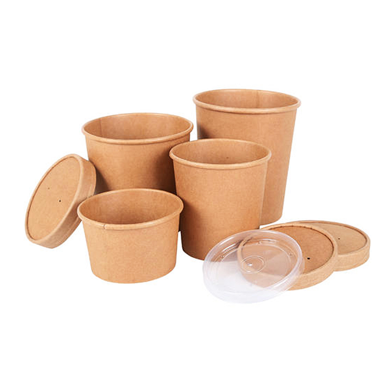 Custom Printed Disposable Take Away Hot Soup Bowls, Kraft Paper Soup Cup with Paper Lid